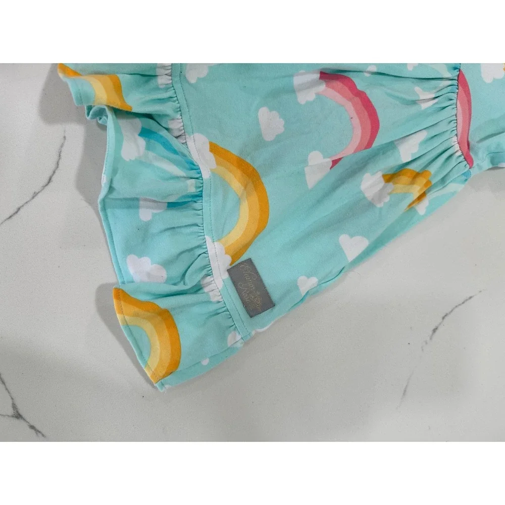 Eleanor Rose Perla Dress Aqua Blue‎ Rainbow Cloud Ruffle Keyhole Back  Size 3-4